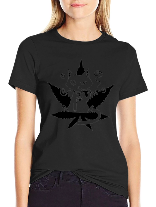 Cool Cat T-Shirt: Smoking Cat on Weed Leaf Tee