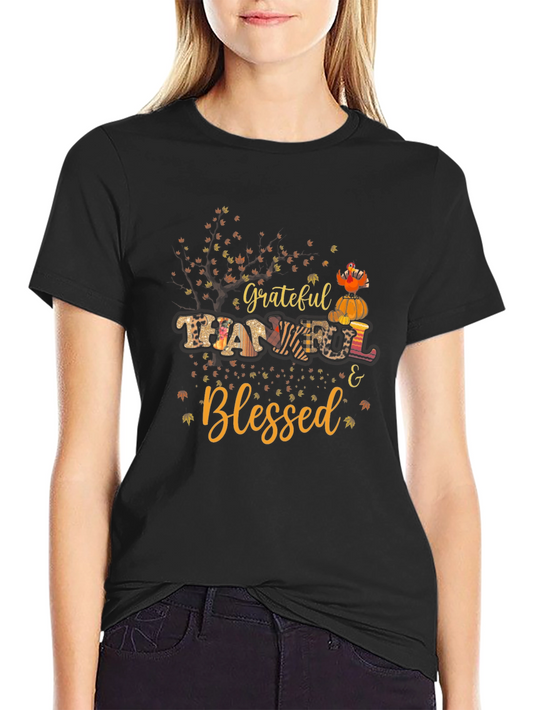 Grateful Thankful & Blessed Fall Graphic T-Shirt
