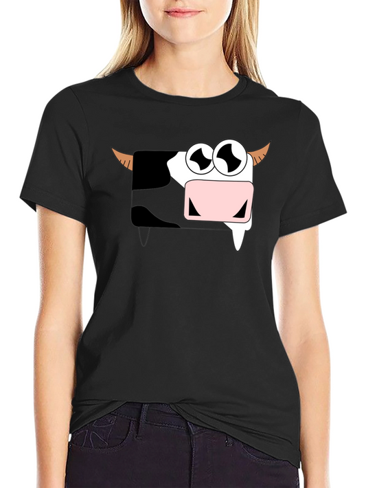 Funny Cartoon Cow Graphic T-Shirt - Black