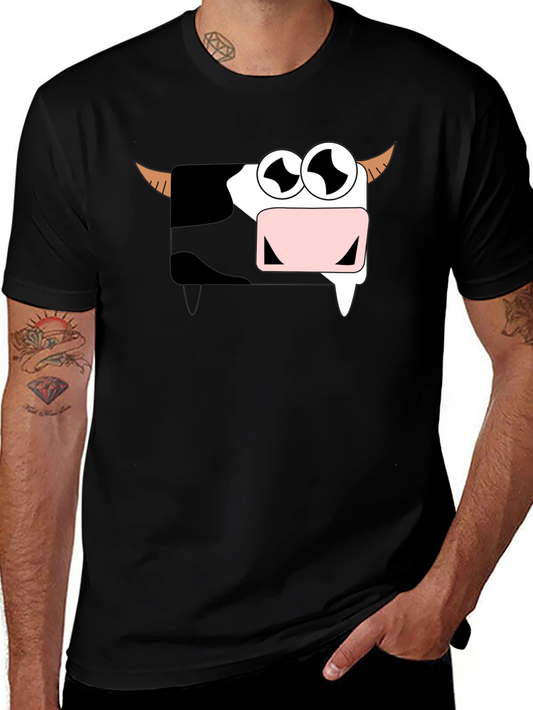 Funny Cartoon Cow Graphic T-Shirt - Black