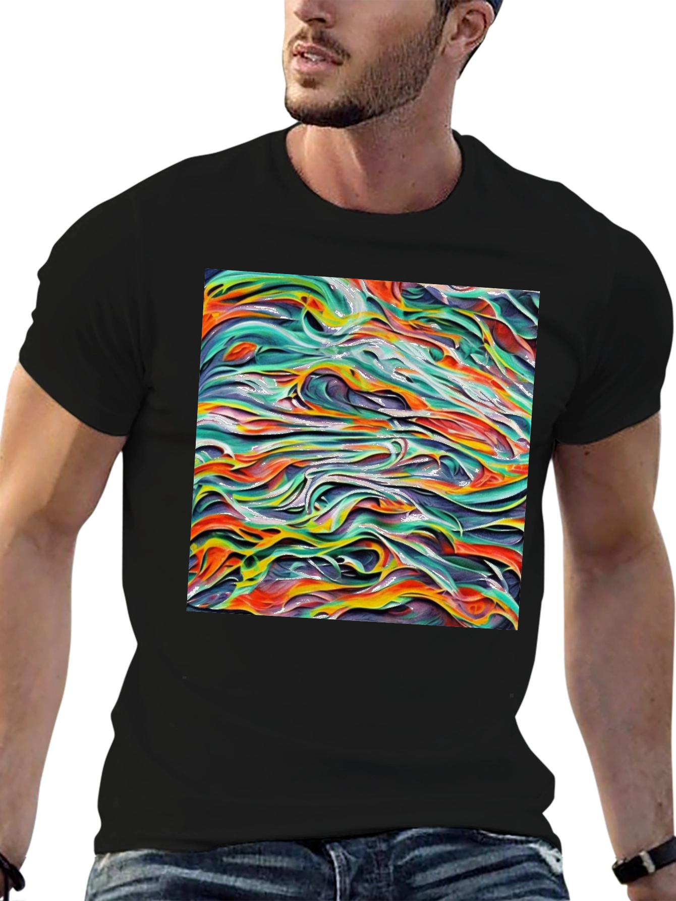 Abstract Wave Art Black T-Shirt