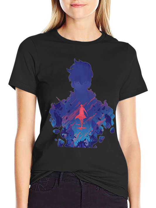 Anime Silhouette Graphic Print Black T-Shirt