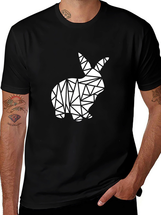 Geometric Rabbit Graphic Tee - Modern Mens Black T-Shirt