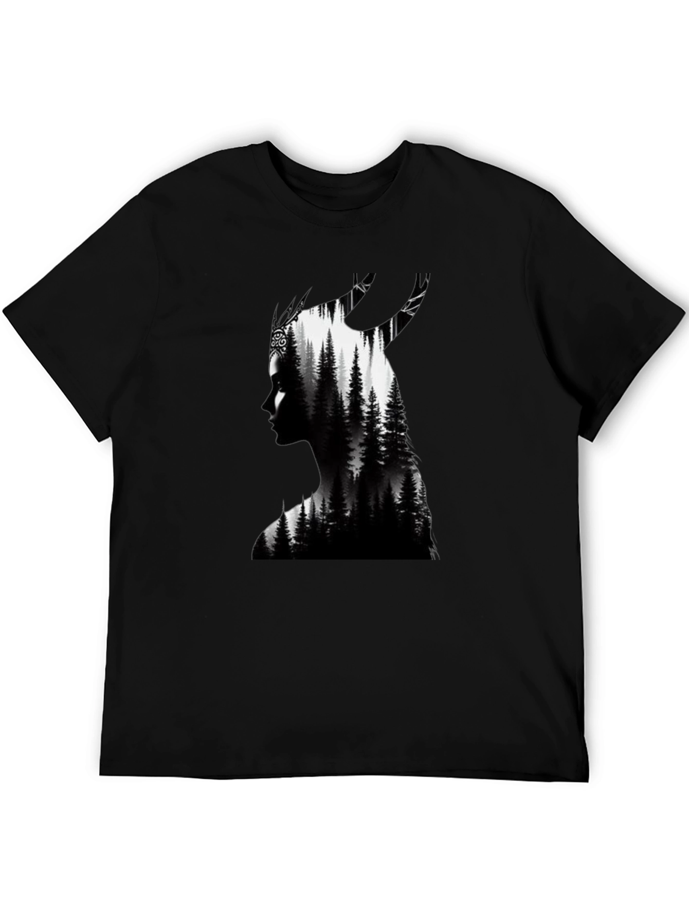 Nature Silhouette Graphic Tee - Black Cotton Blend