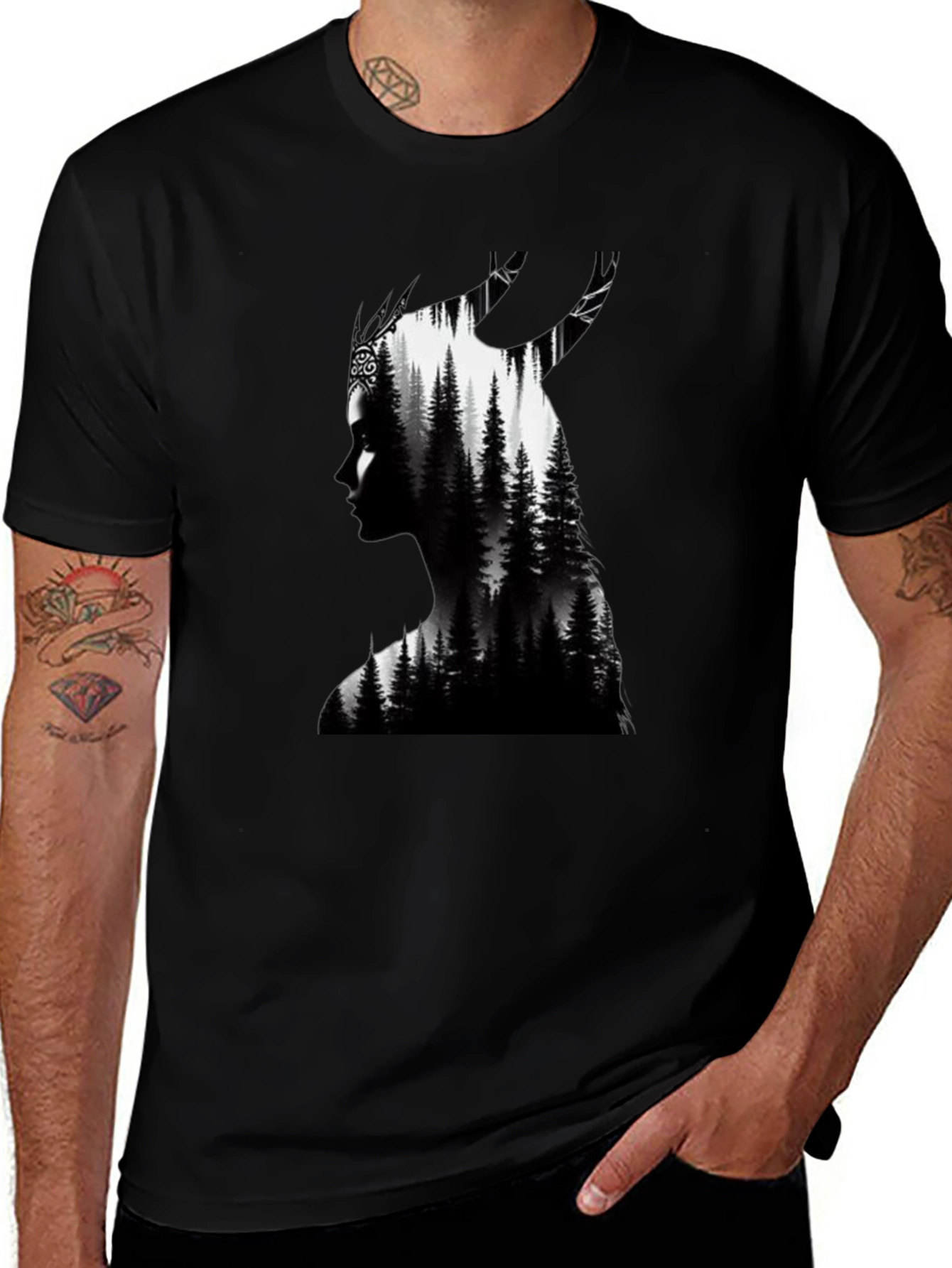Nature Silhouette Graphic Tee - Black Cotton Blend