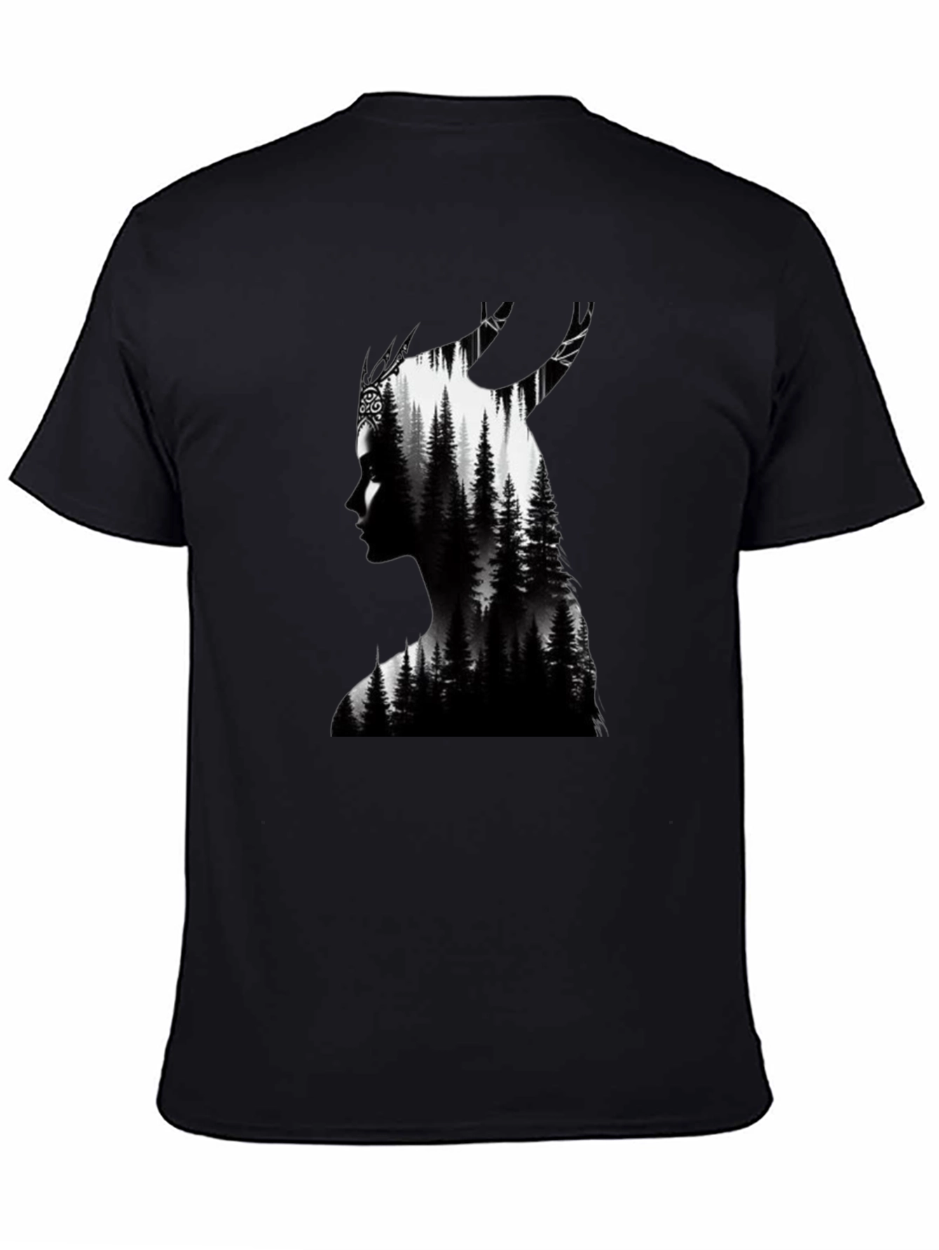 Nature Silhouette Graphic Tee - Black Cotton Blend