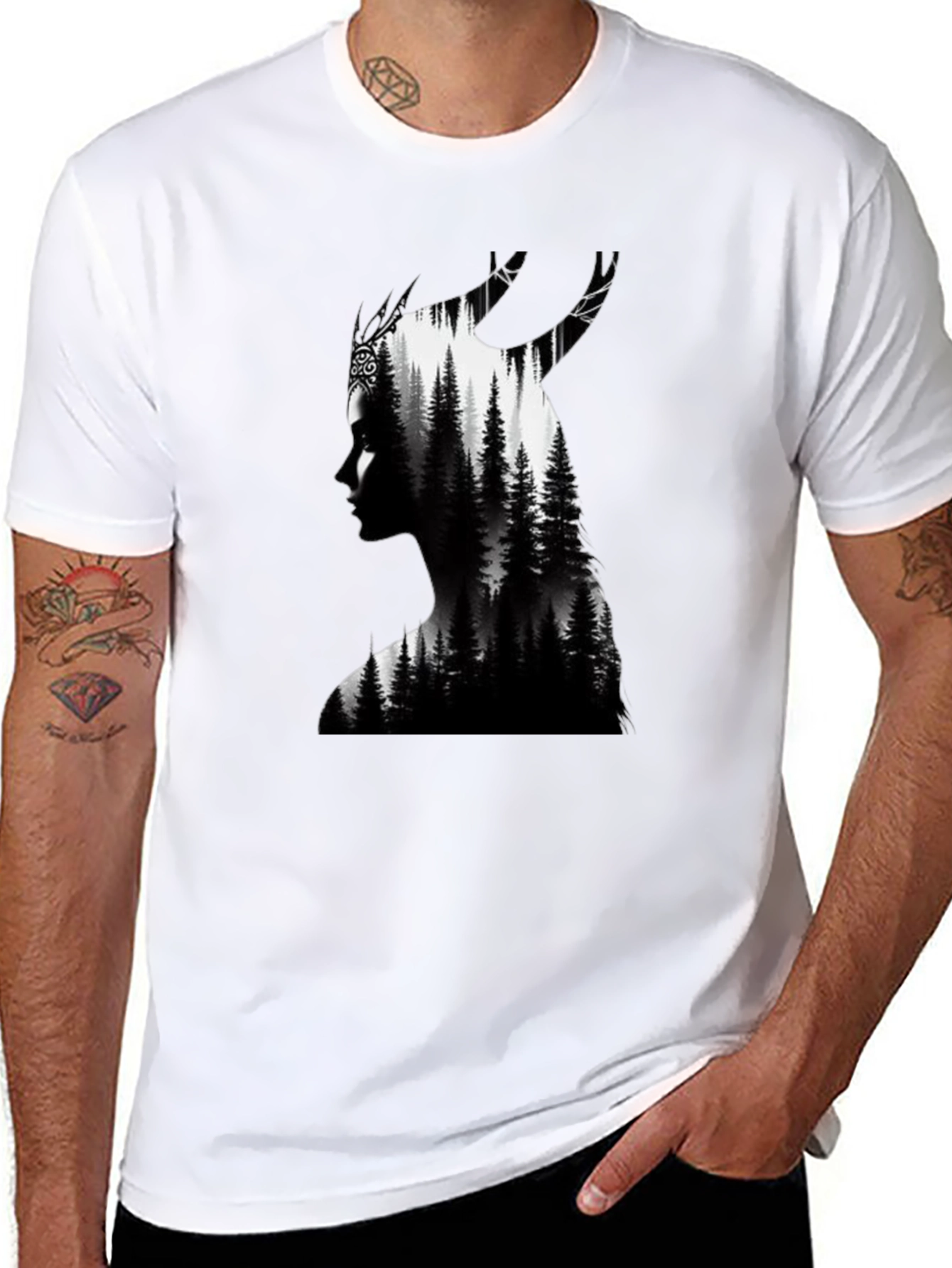 Nature Silhouette Graphic Tee - Black Cotton Blend
