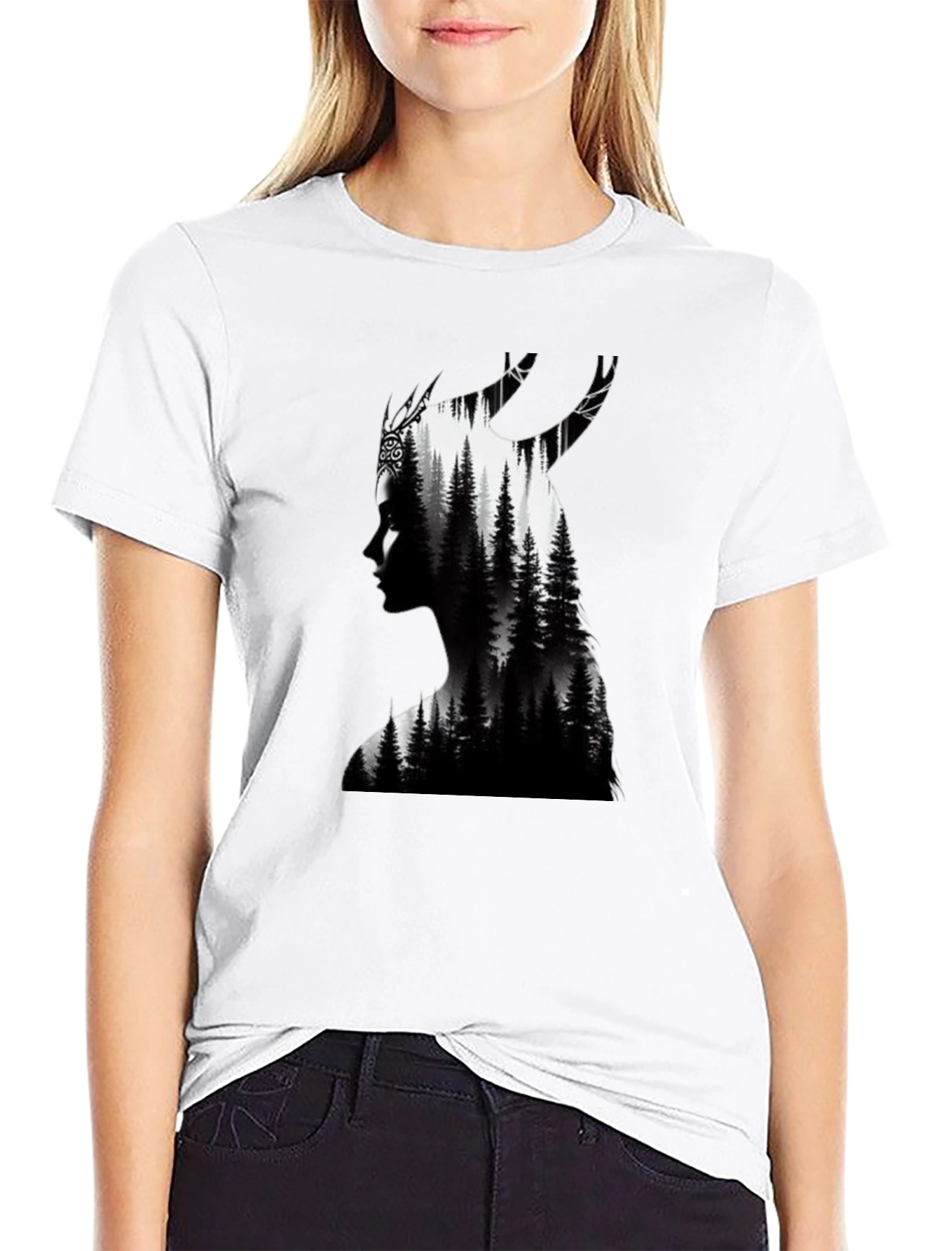 Nature Silhouette Graphic Tee - Black Cotton Blend