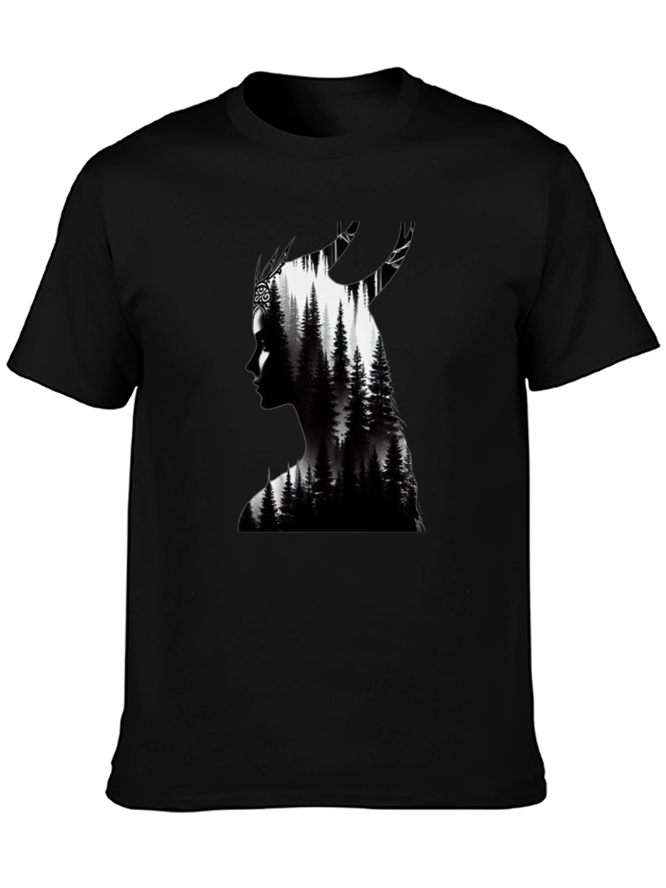Nature Silhouette Graphic Tee - Black Cotton Blend