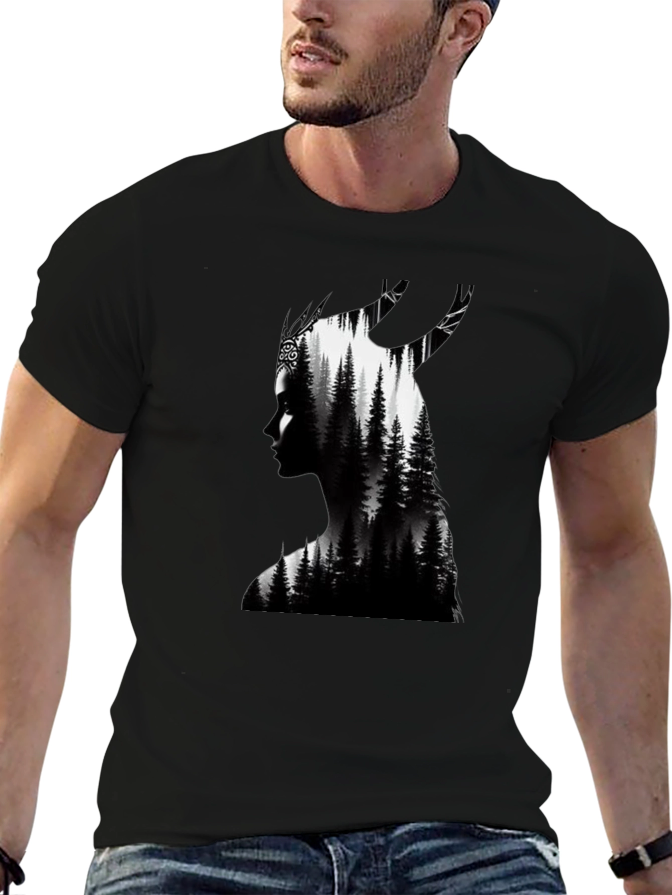 Nature Silhouette Graphic Tee - Black Cotton Blend