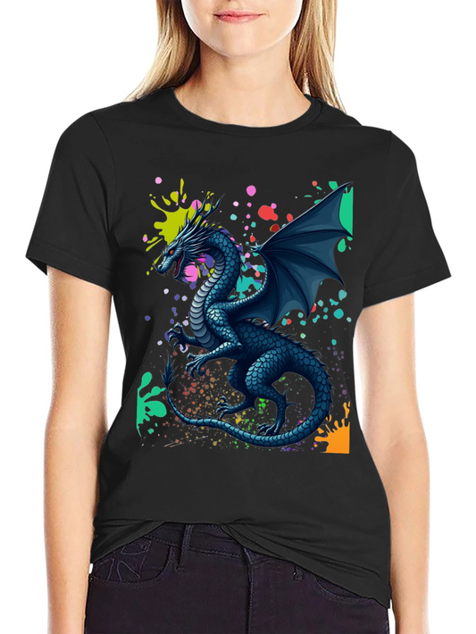 Dragon Splatter T-Shirt: Colorful Fantasy Graphic Tee