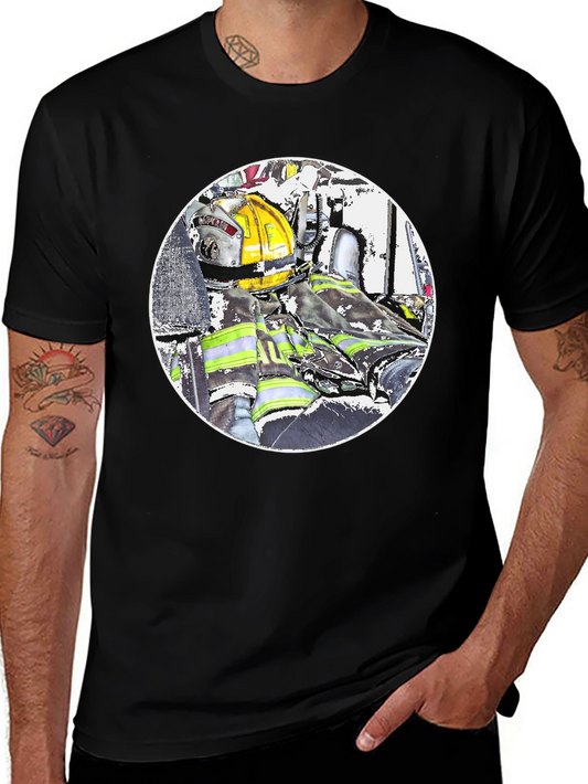 Firefighter Graphic T-Shirt - Black Cotton Blend