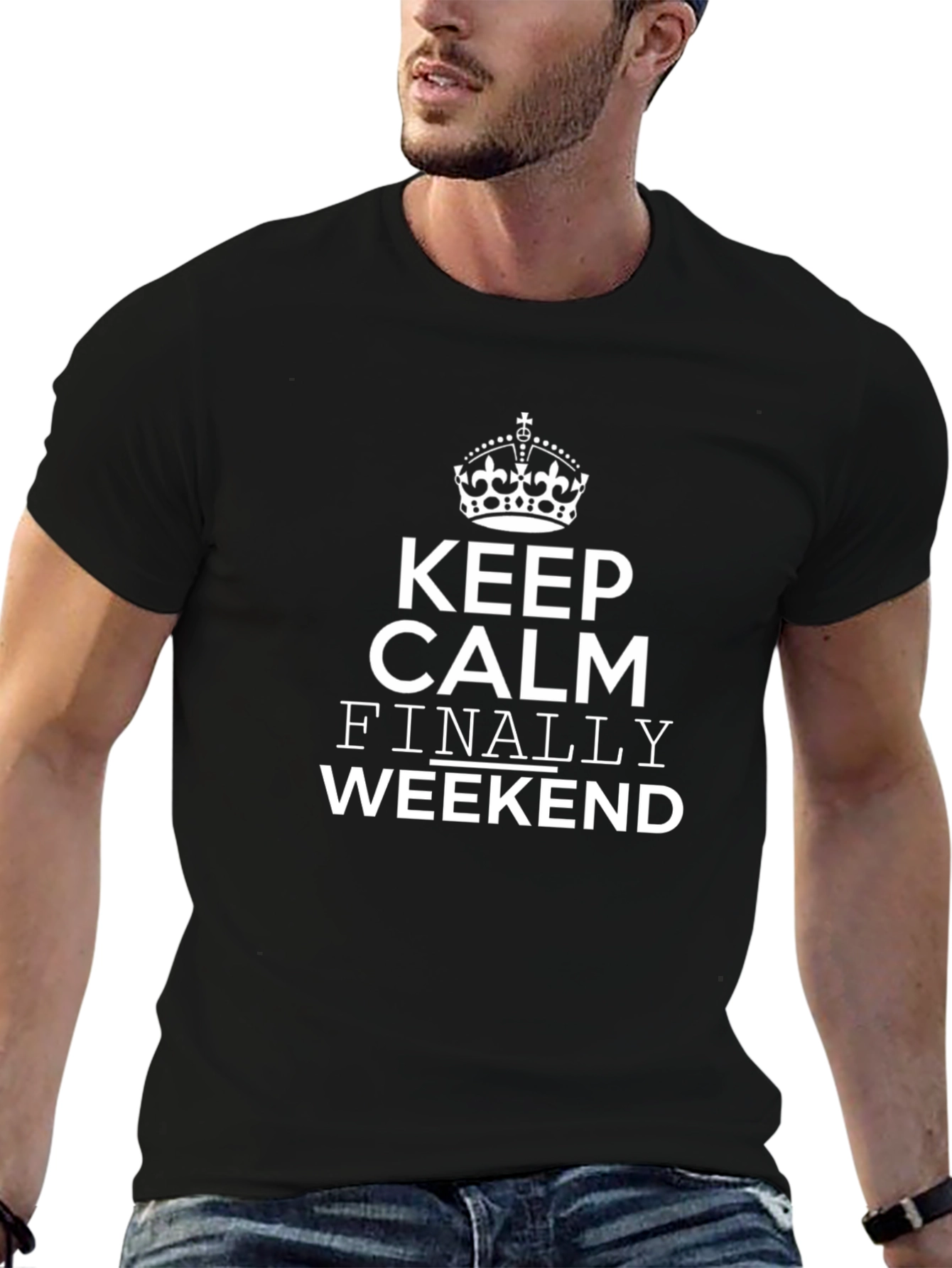Keep Calm Finally Weekend Black T-Shirt