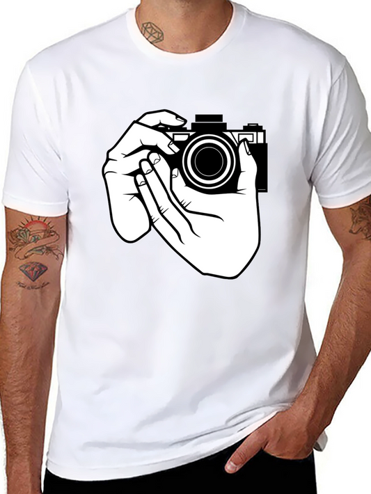 Camera Hands Graphic Tee - Black Cotton T-Shirt
