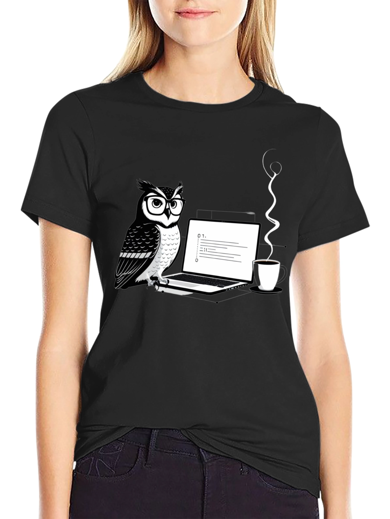 Owl Coder Black T-Shirt - Cool Graphic Tee