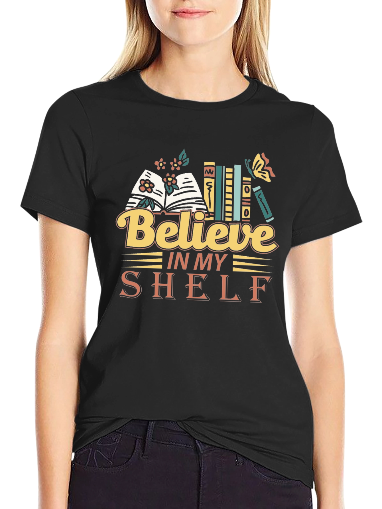 Believe In My Shelf Graphic Tee Book Lover T-Shirt
