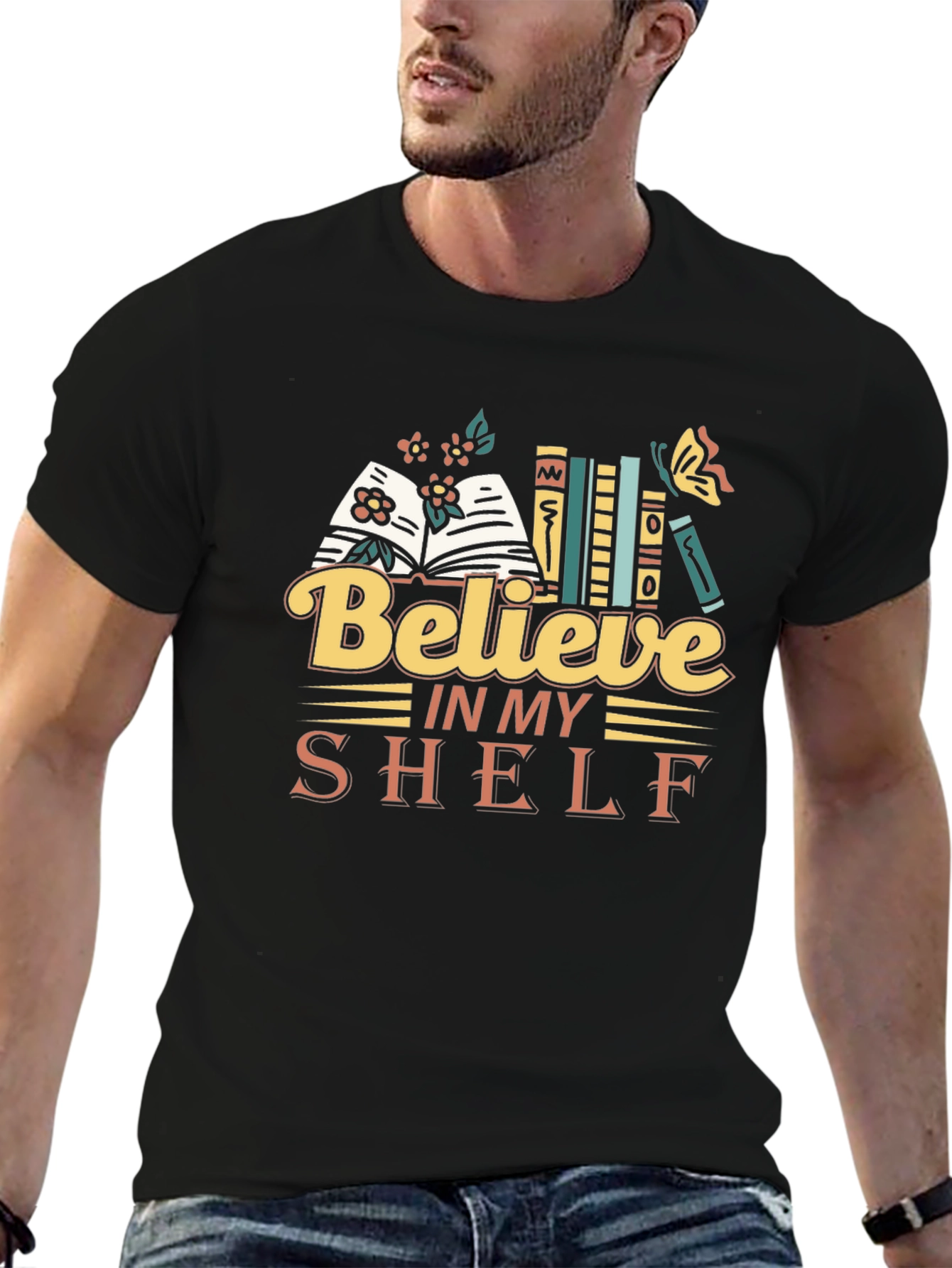 Believe In My Shelf Graphic Tee Book Lover T-Shirt