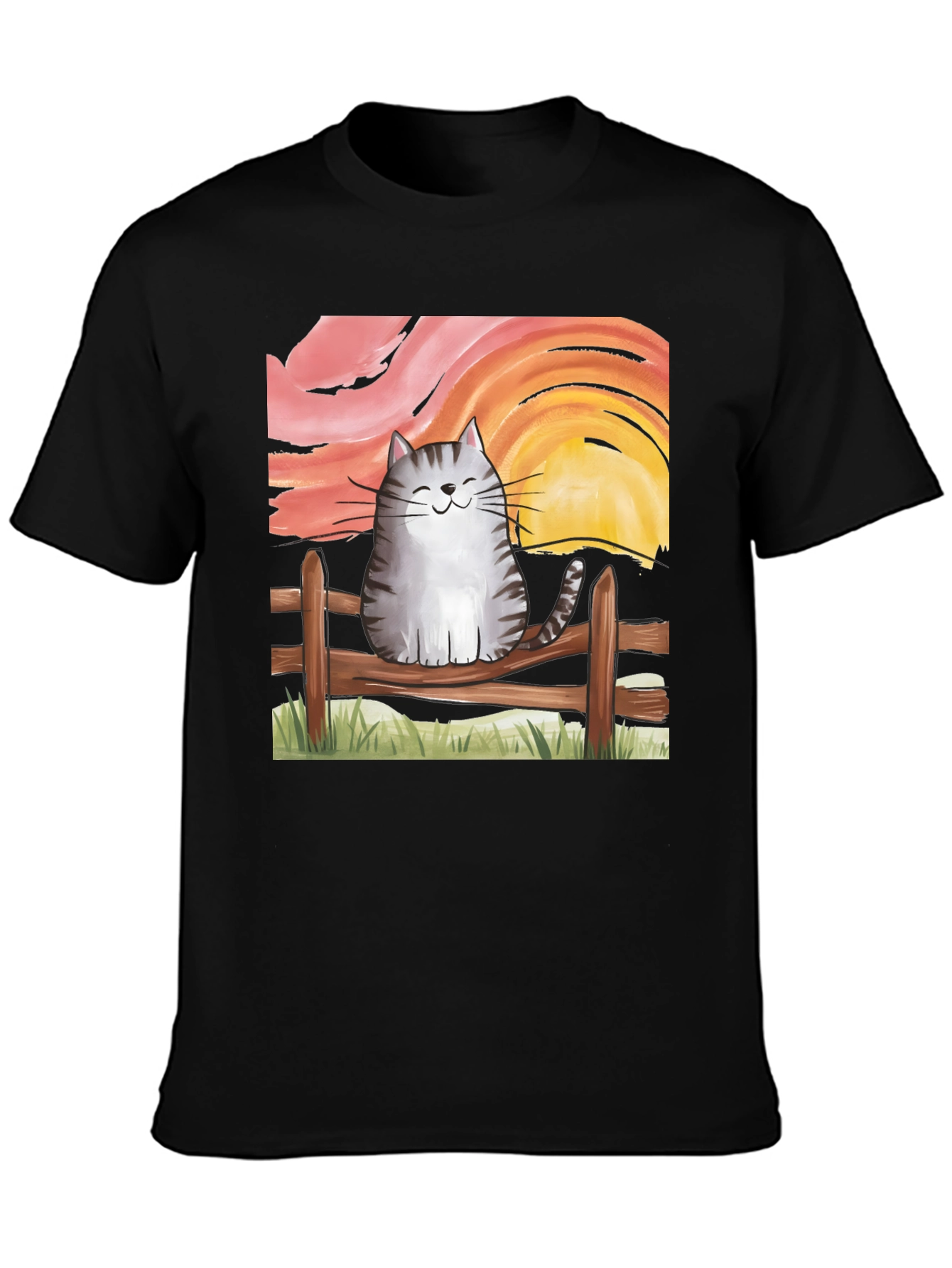 Cat on Fence Sunset Graphic Tee