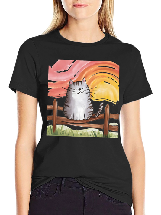 Cat on Fence Sunset Graphic Tee