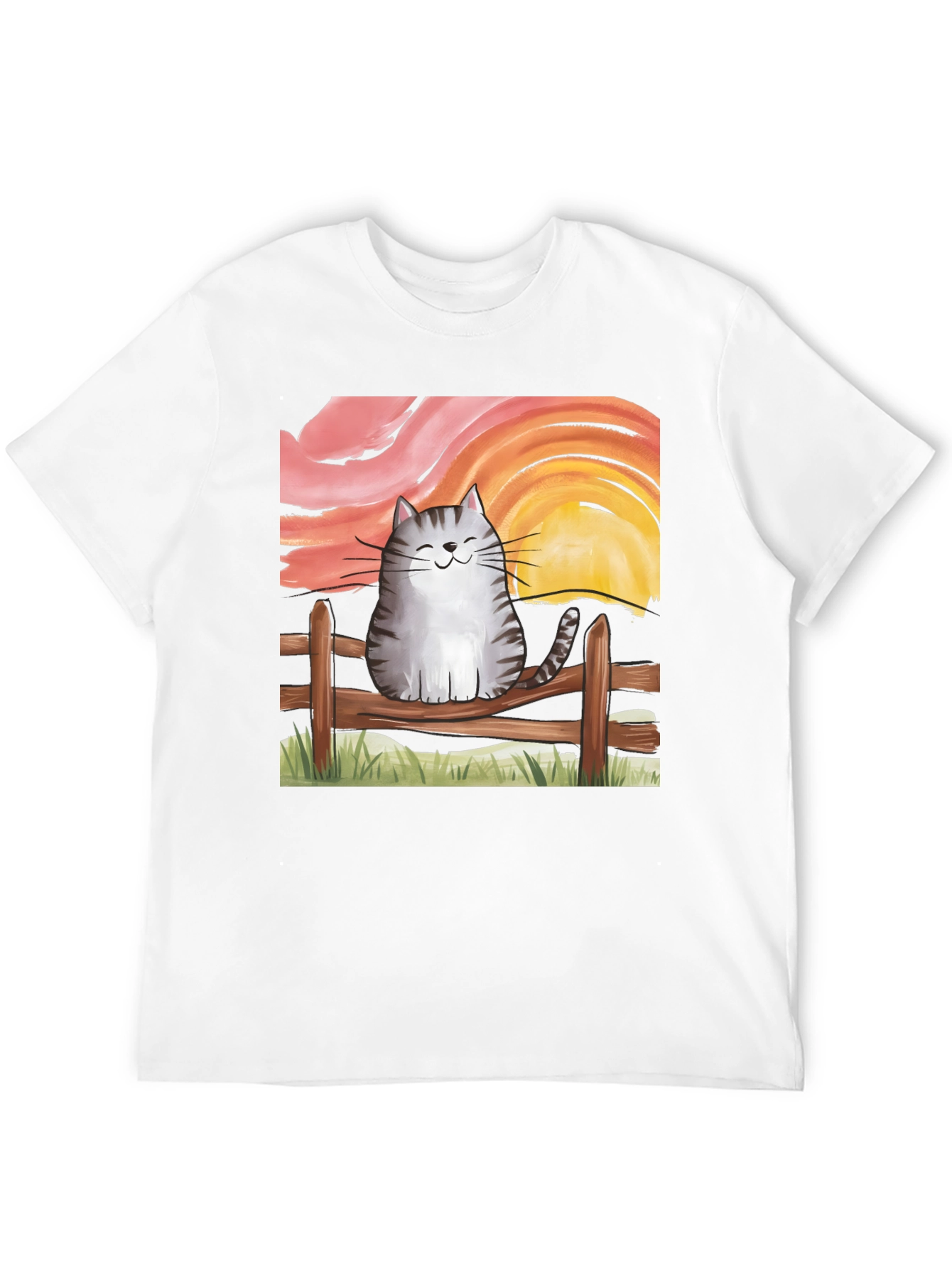 Cat on Fence Sunset Graphic Tee