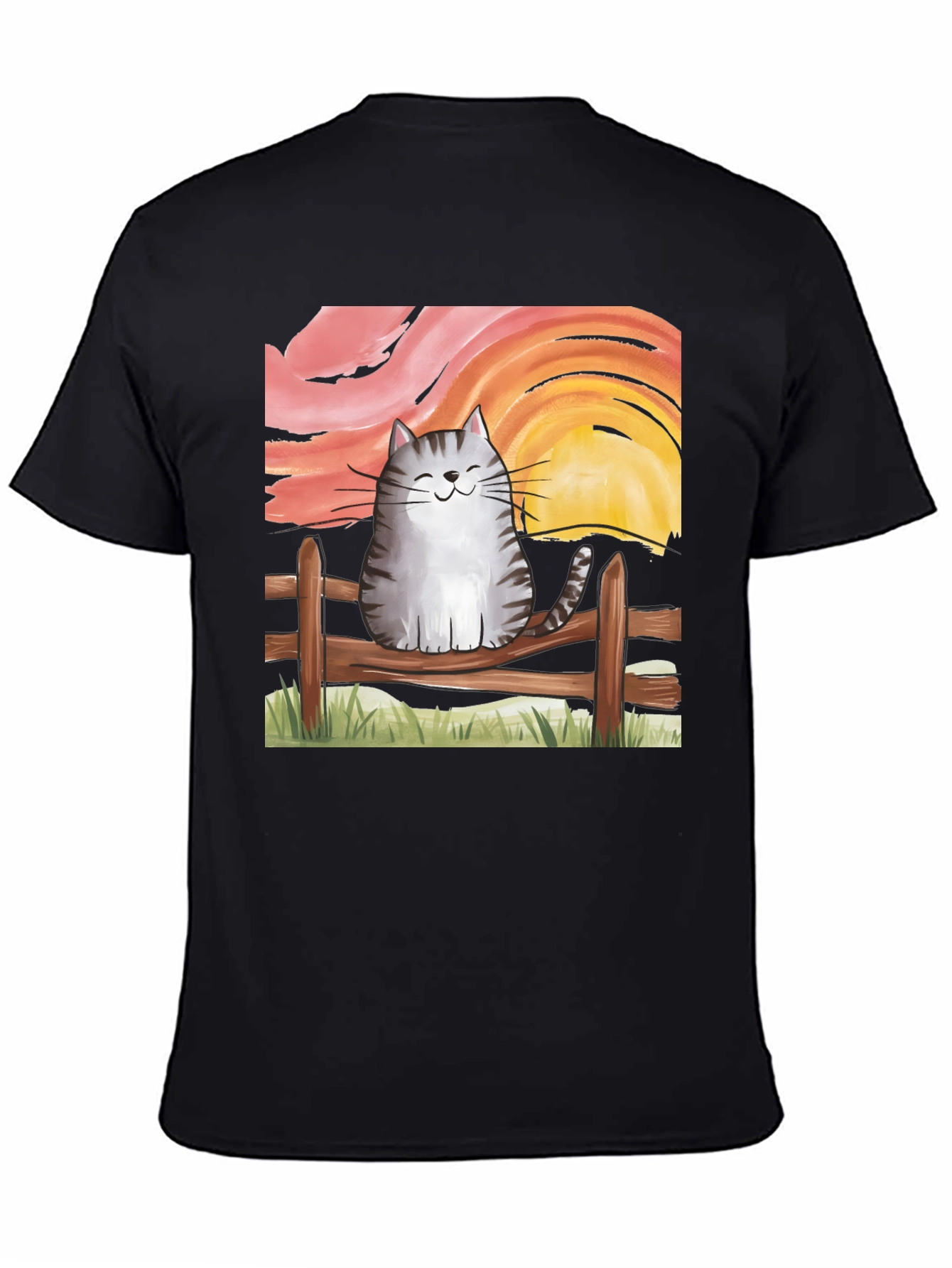 Cat on Fence Sunset Graphic Tee