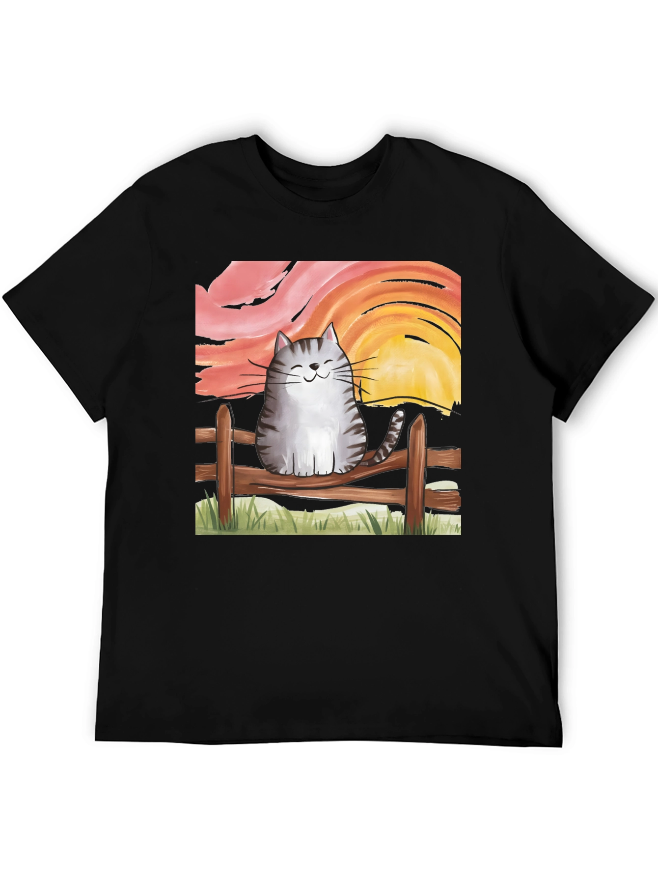 Cat on Fence Sunset Graphic Tee