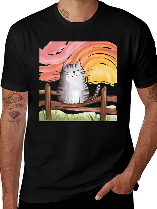 Cat on Fence Sunset Graphic Tee