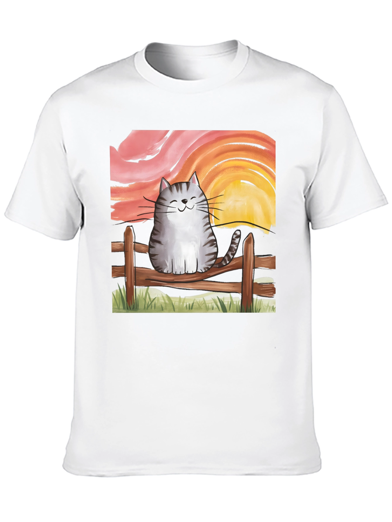 Cat on Fence Sunset Graphic Tee