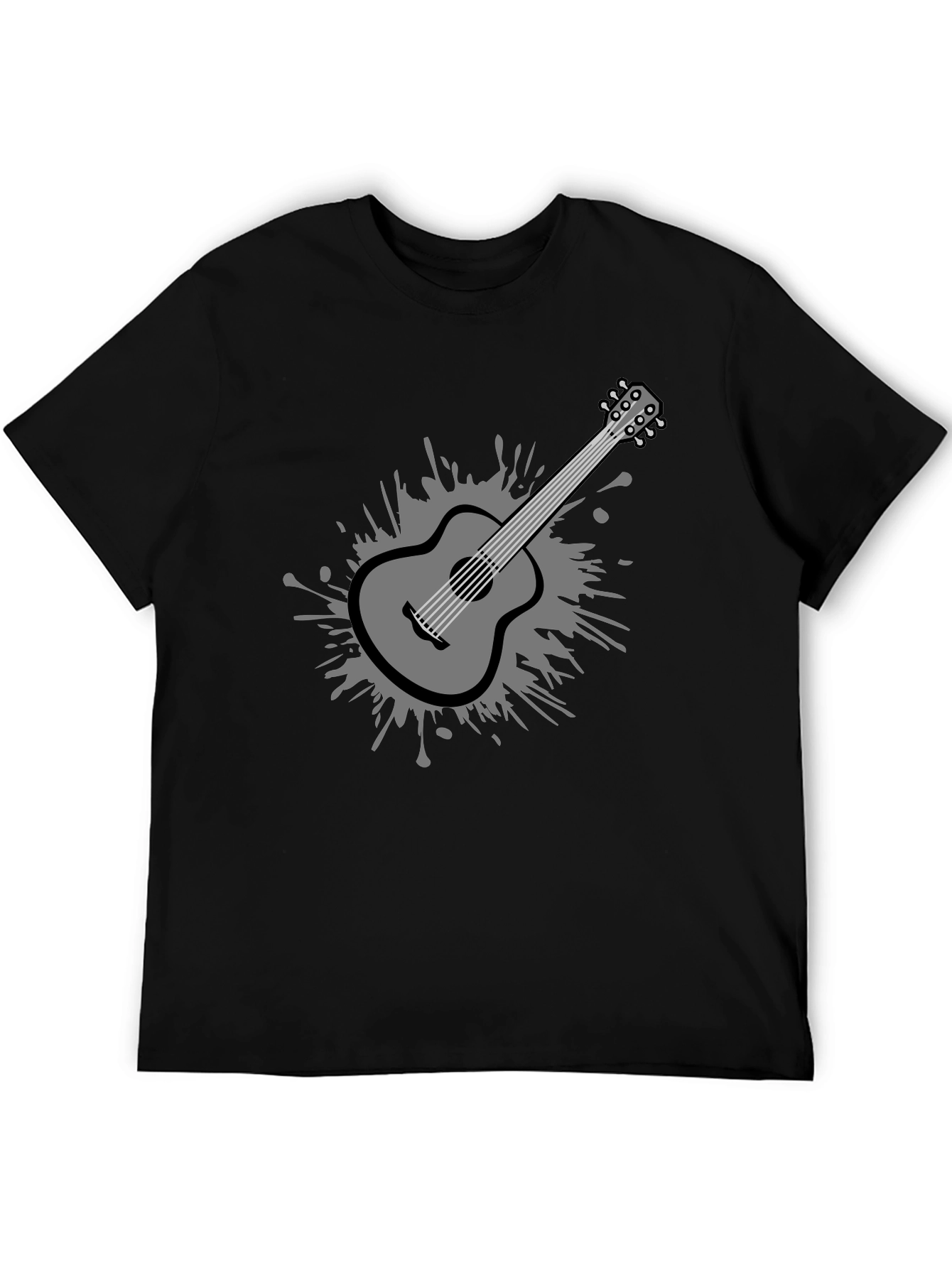 Stylish Guitar Graphic Tee - Black Cotton Blend