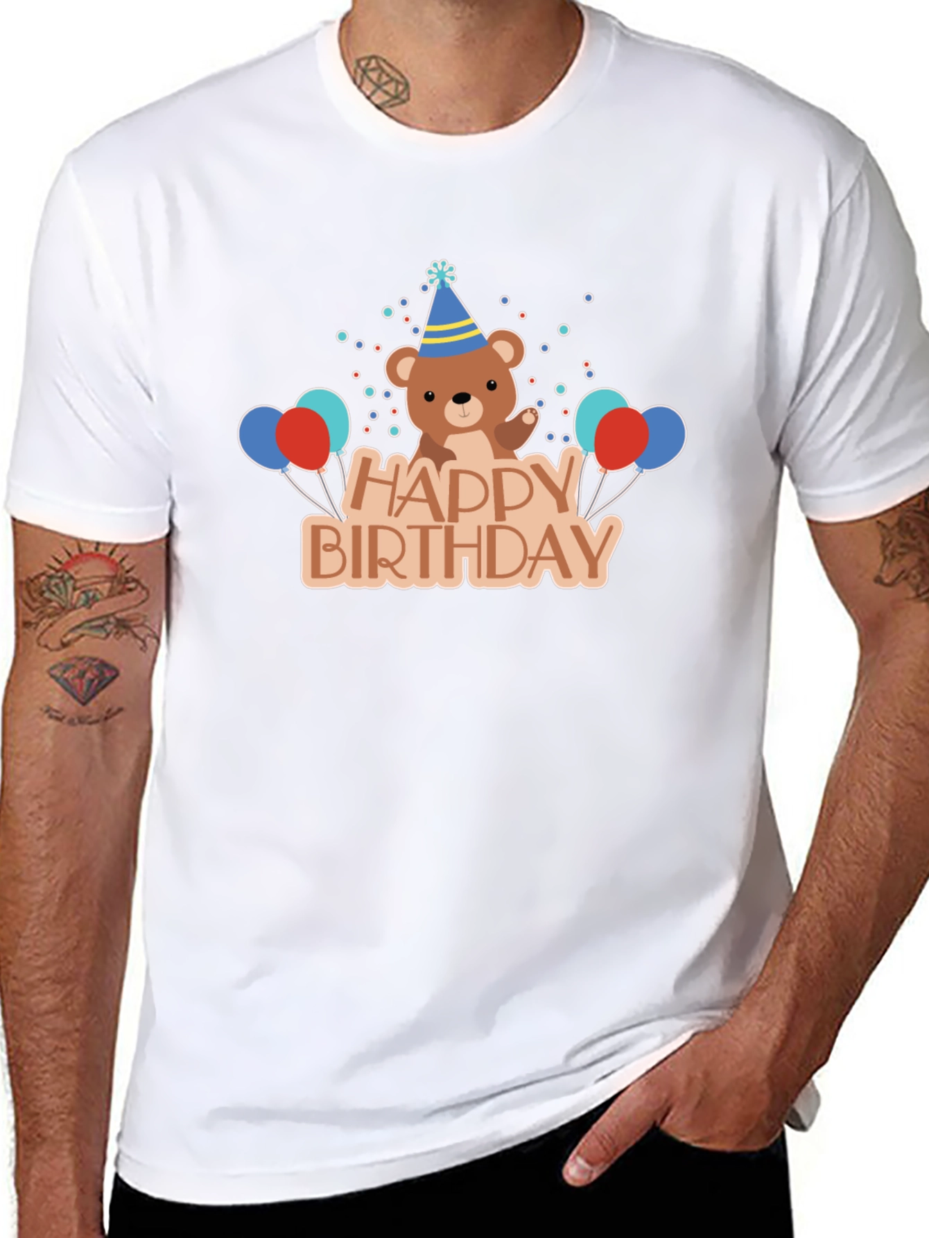 Happy Birthday Bear Graphic Tee - Black