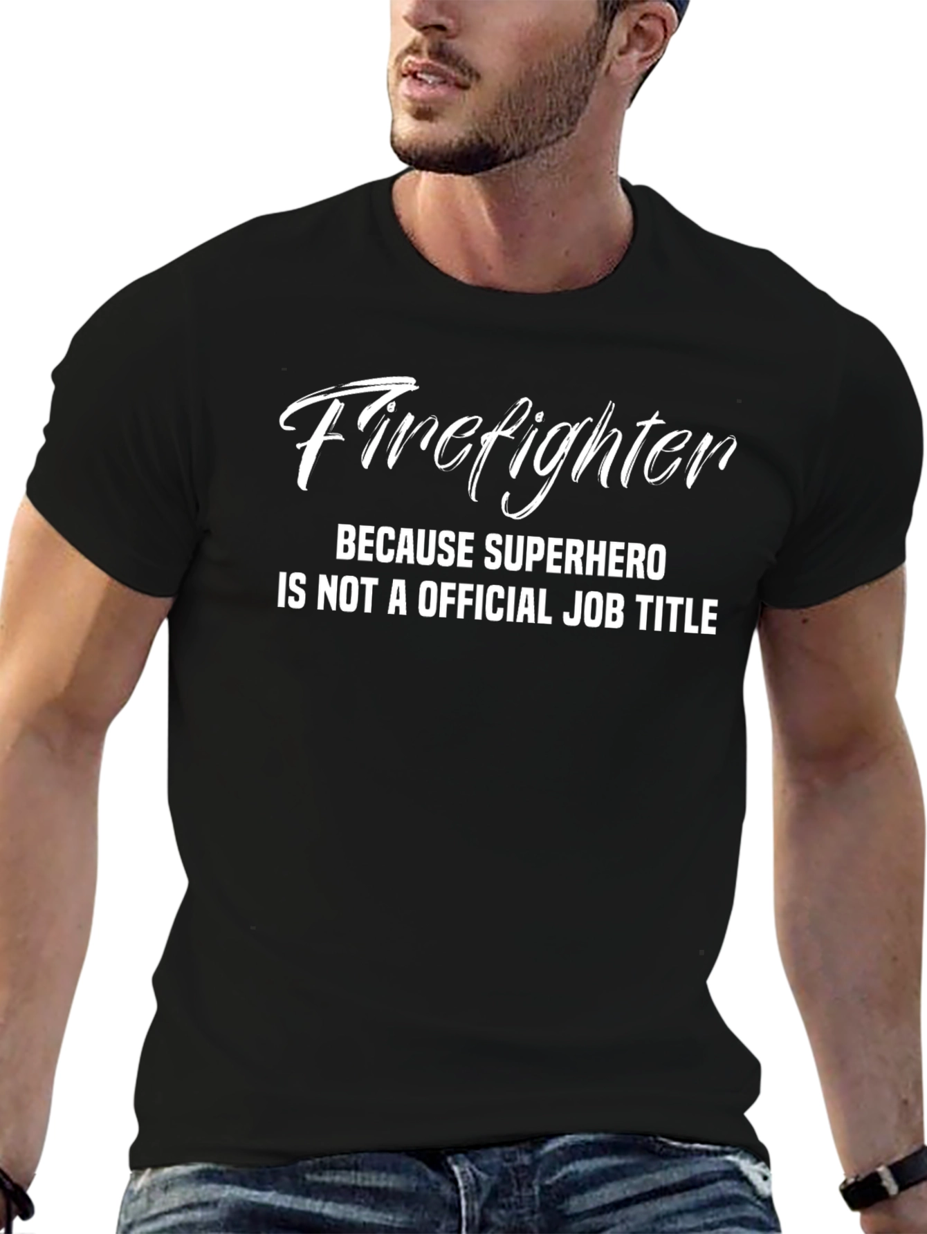 Firefighter Superhero Job Title T-Shirt