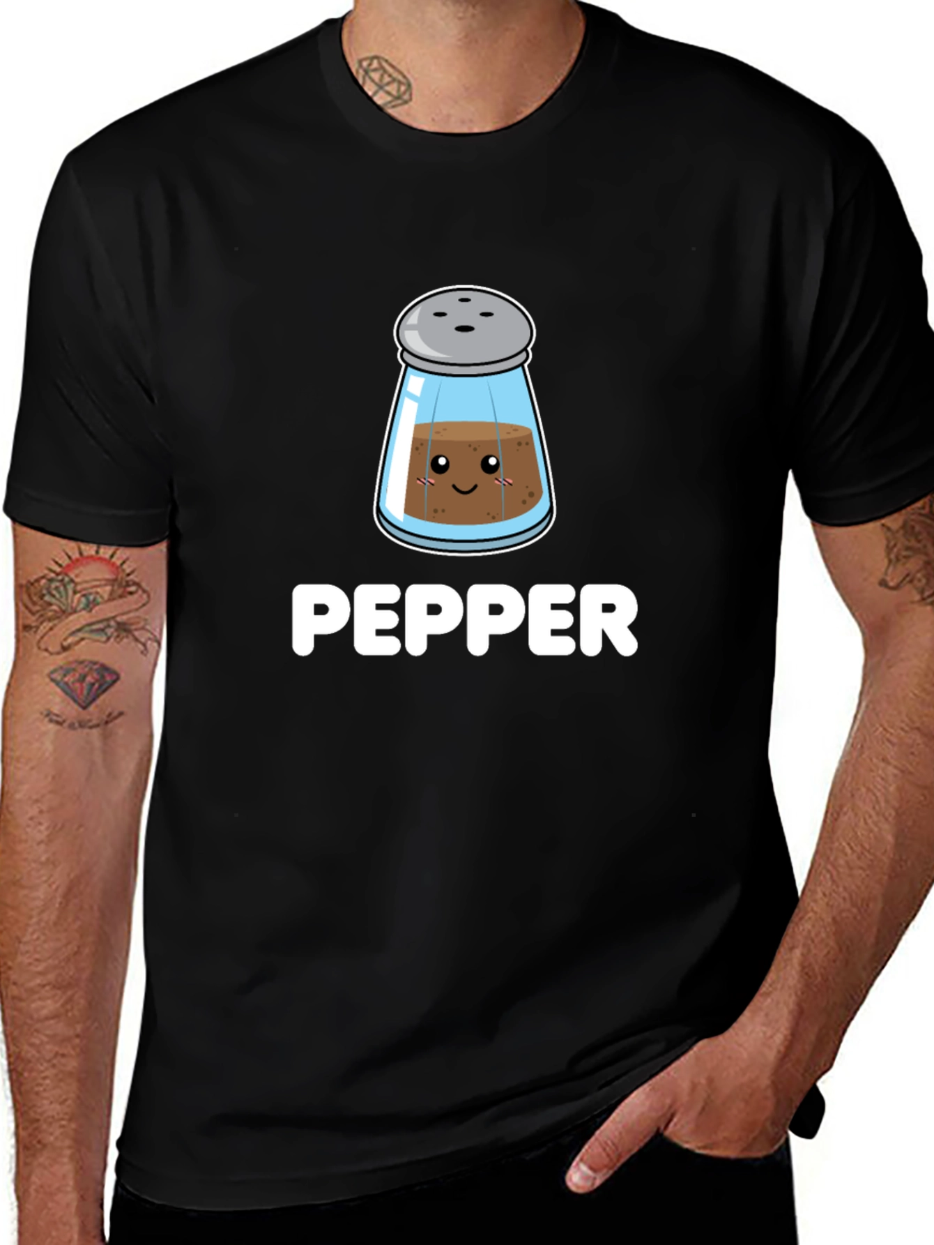 Cute Pepper Shaker Graphic Tee - Black