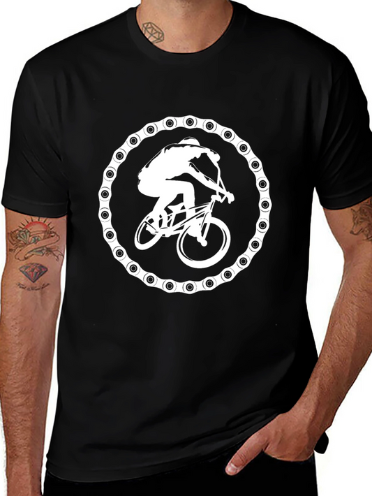 Biker Chain Graphic Tee - Black Cotton T-Shirt