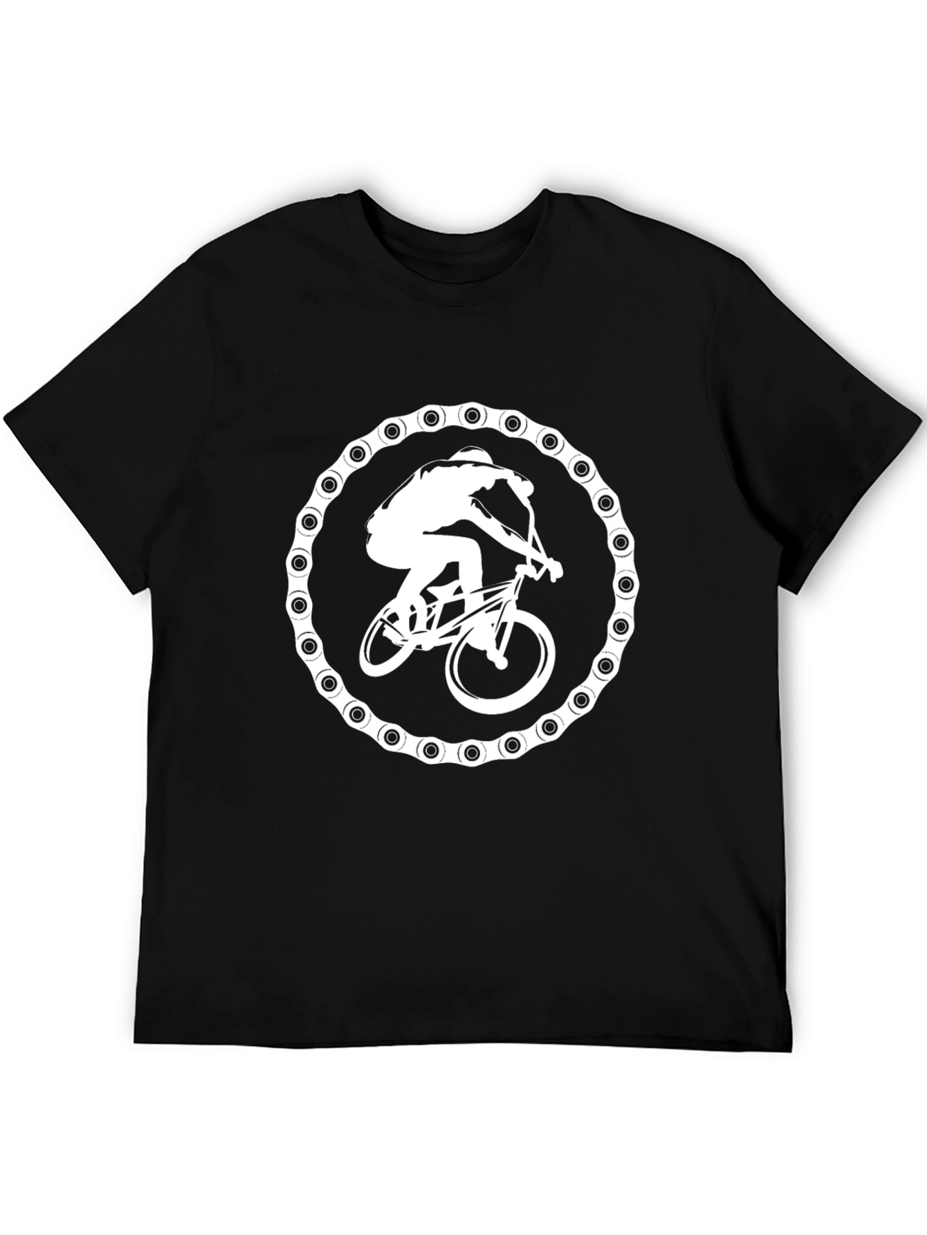 Biker Chain Graphic Tee - Black Cotton T-Shirt