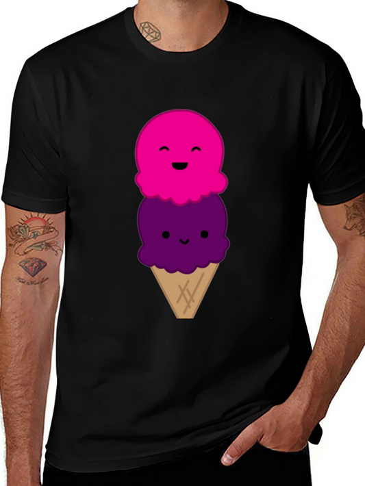 Cute Cartoon Ice Cream Graphic Black T-Shirt