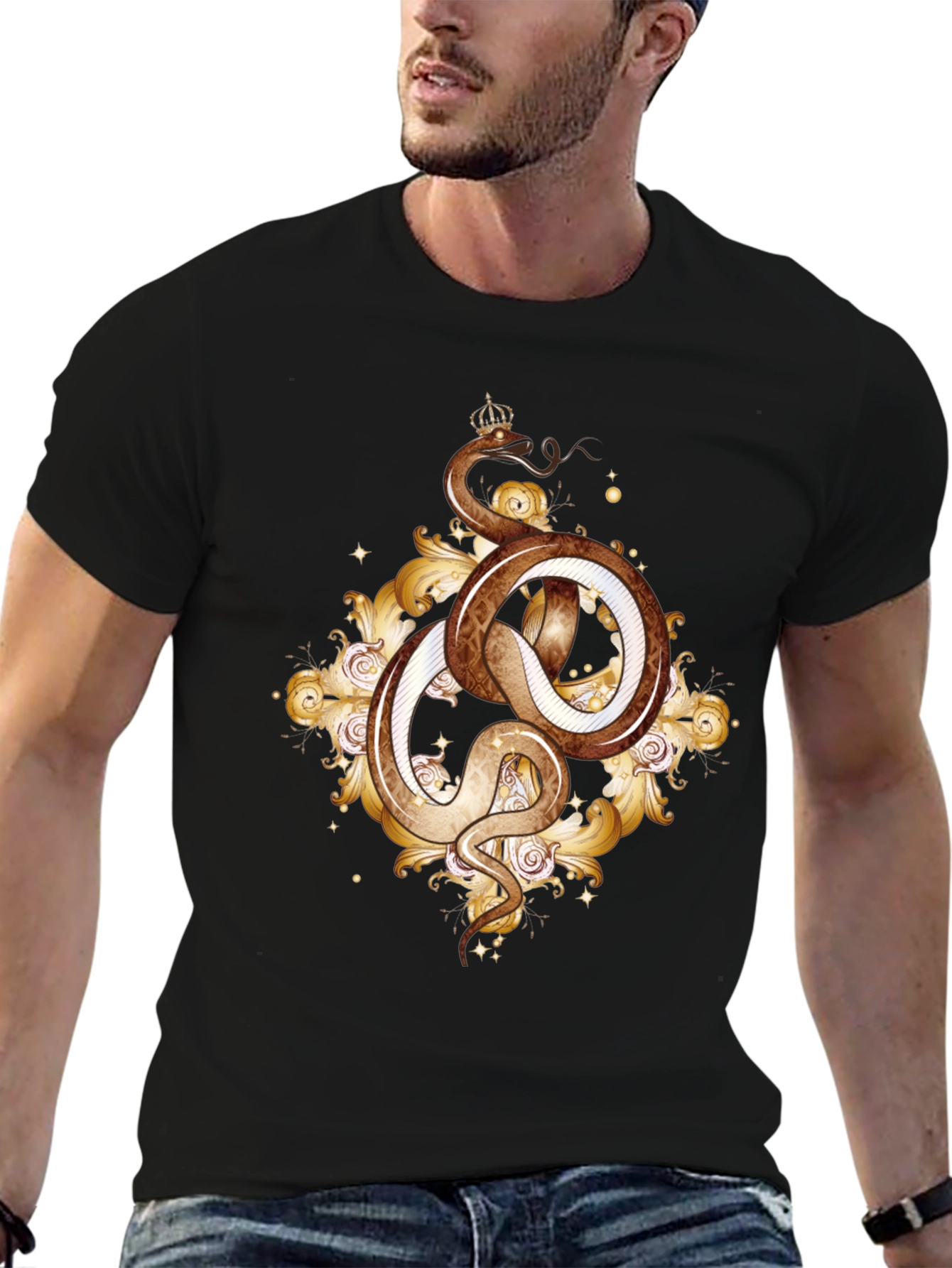 Snake King Graphic Tee - Black Cotton