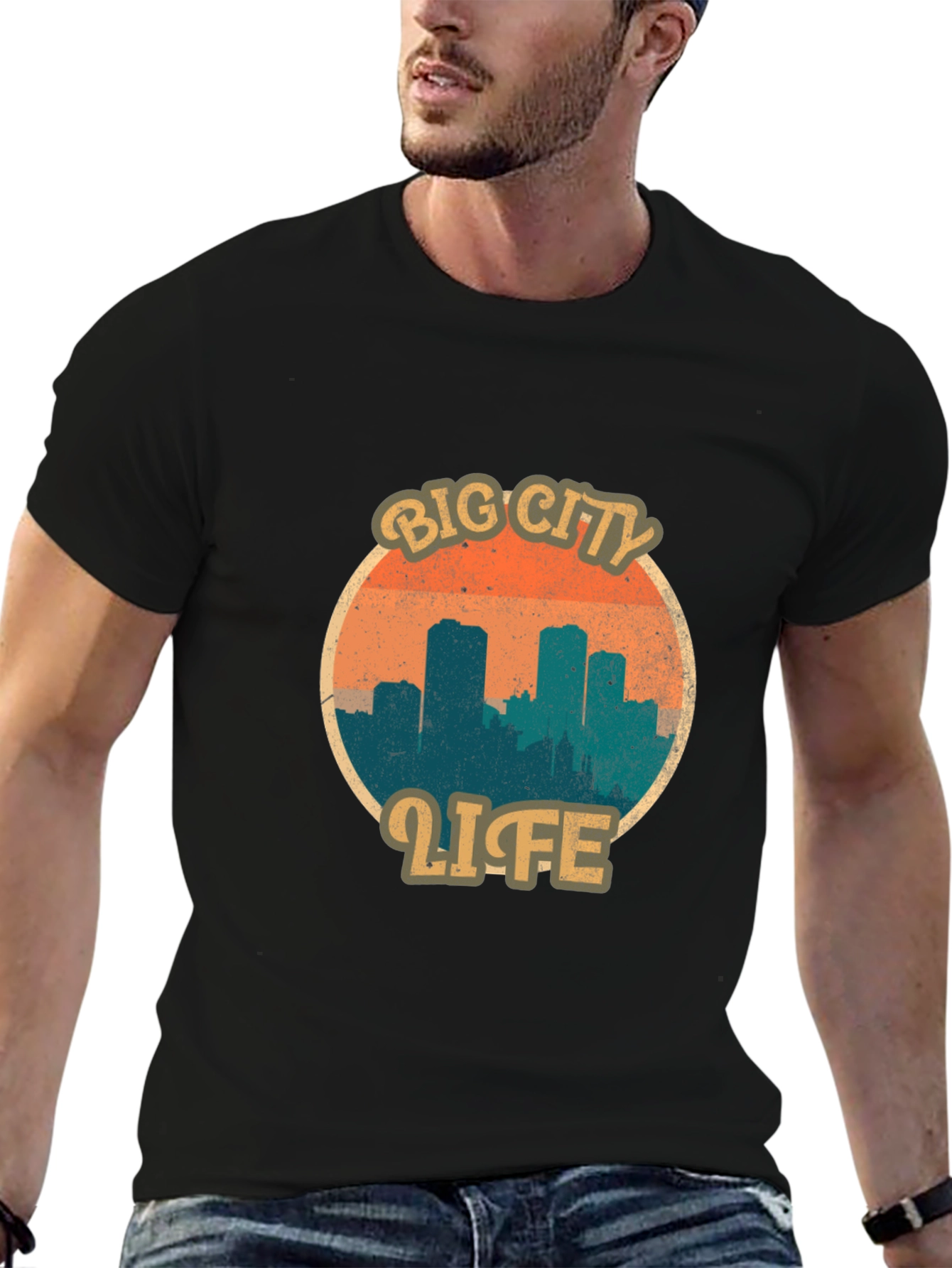 Retro Big City Life Graphic Tee - Black