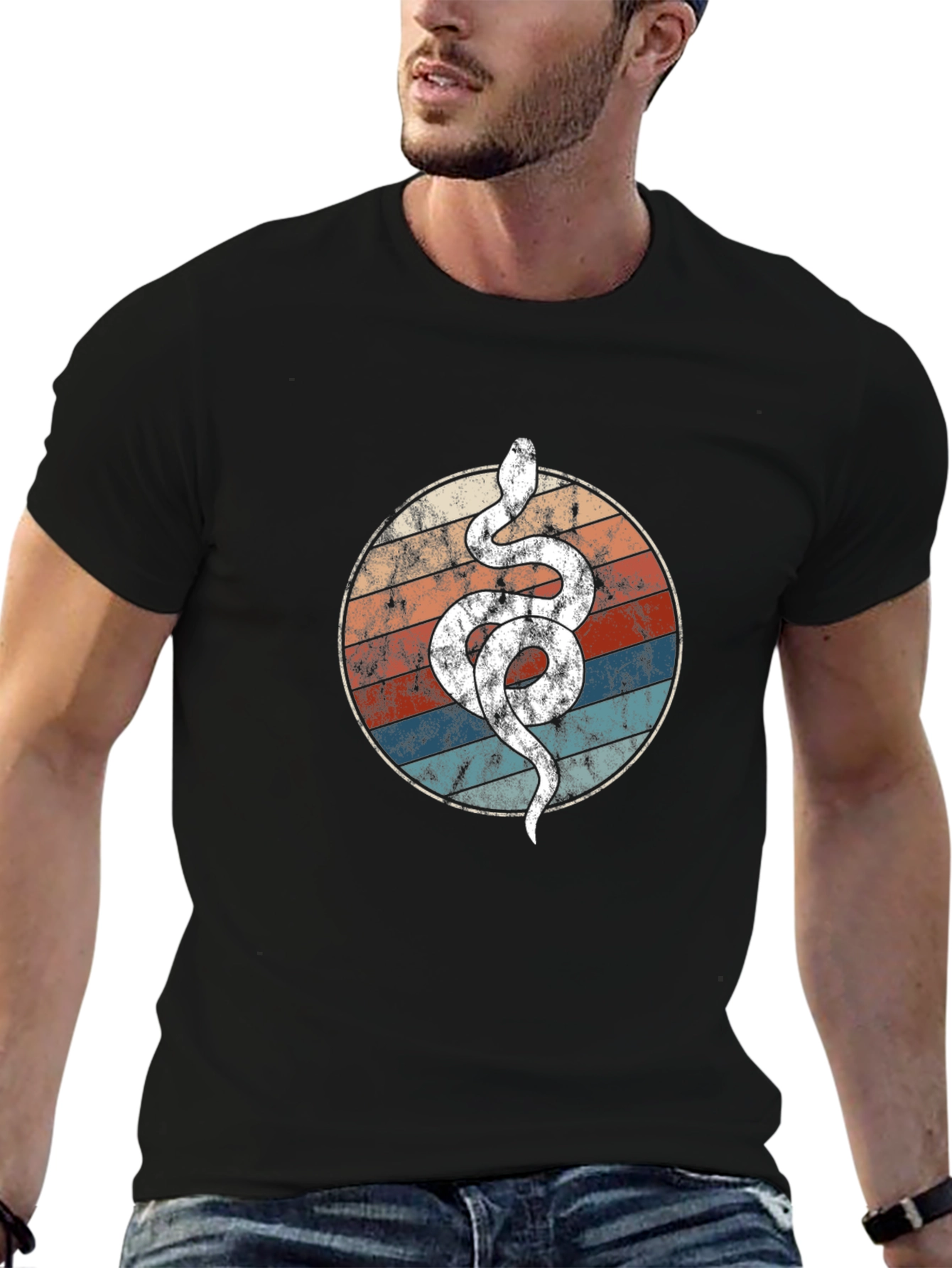 Retro Snake Circle Graphic Tee - Cool & Unique