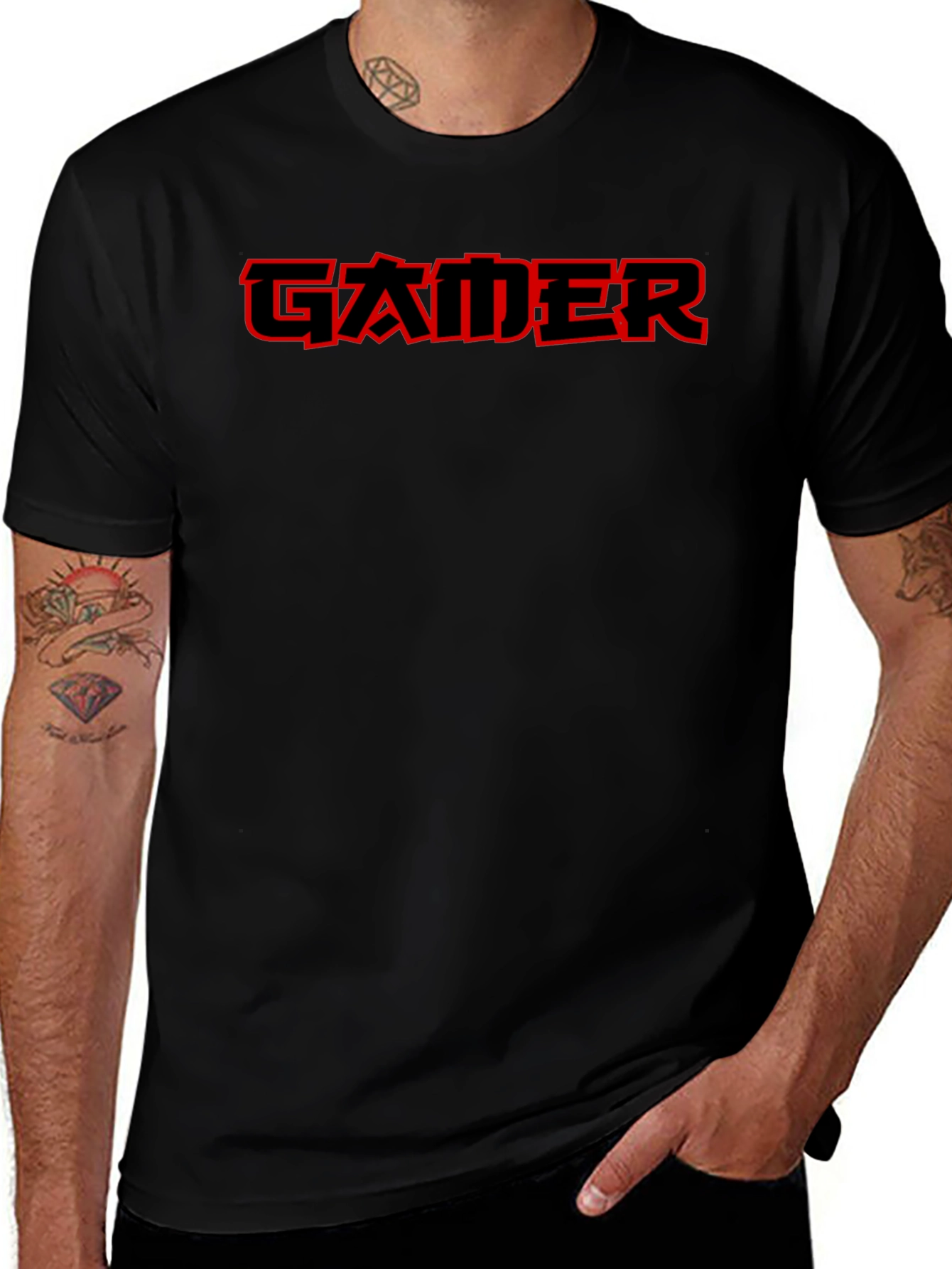 Red Gamer Tee - Black Cotton Casual T-Shirt