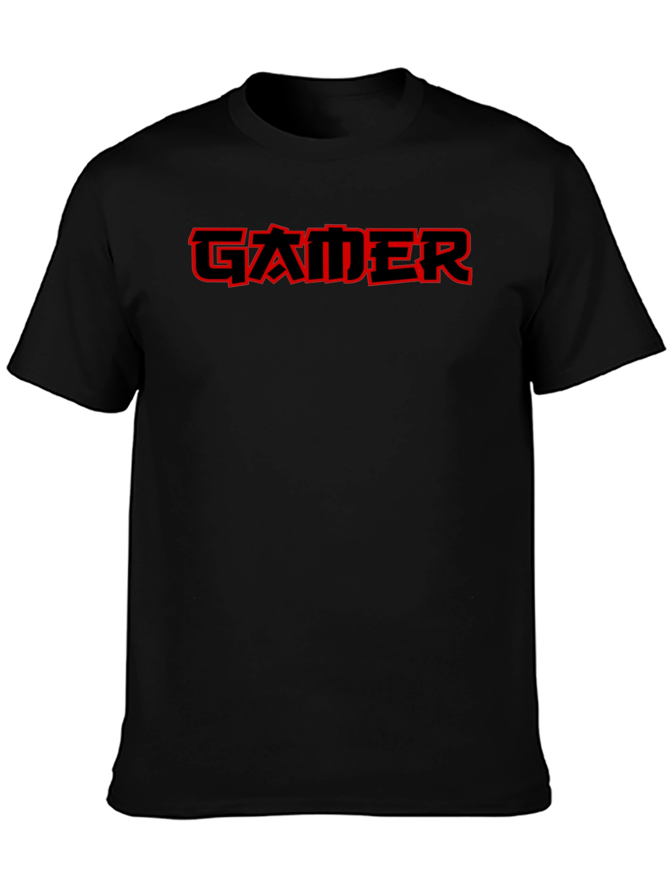 Red Gamer Tee - Black Cotton Casual T-Shirt