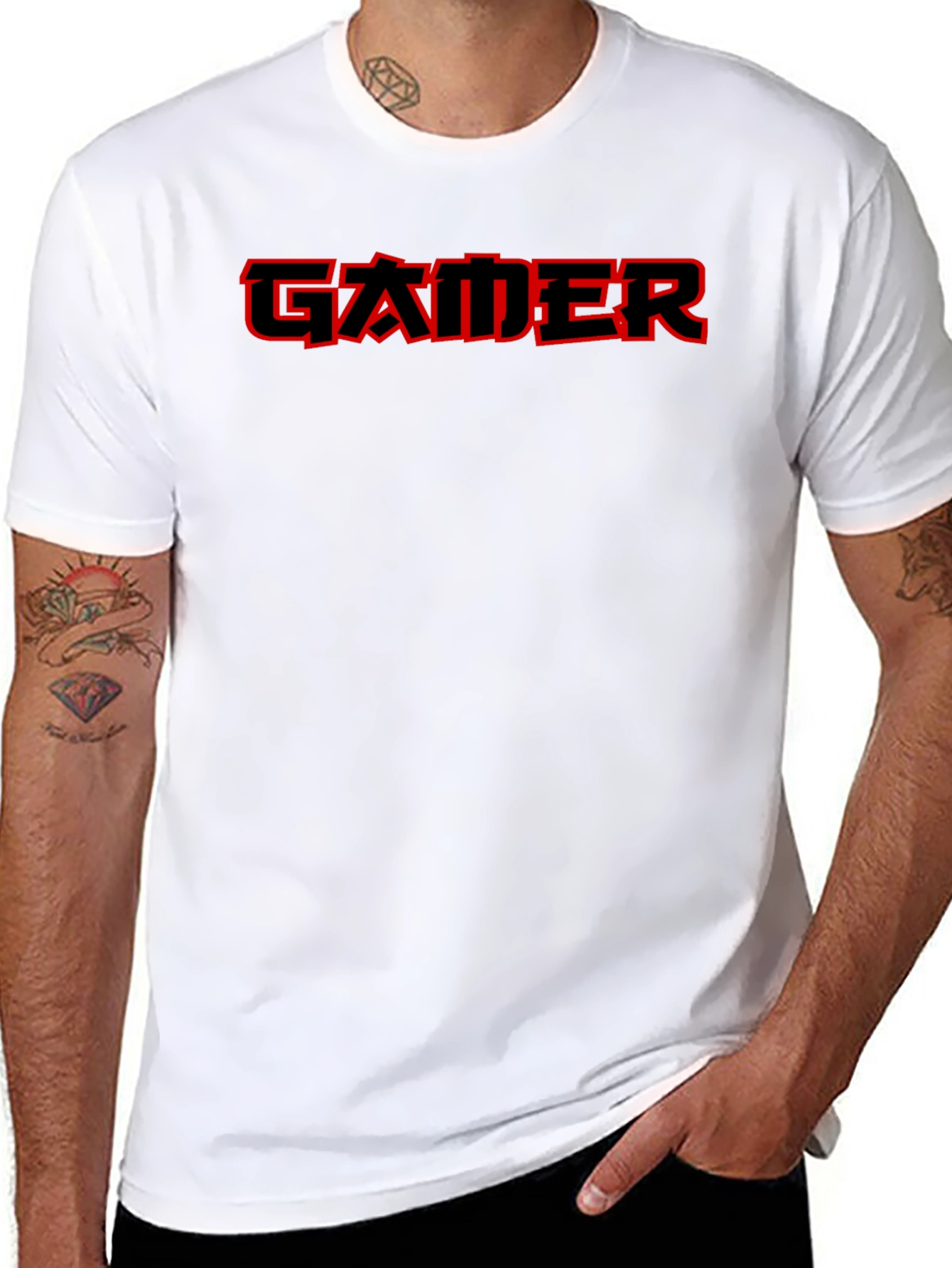Red Gamer Tee - Black Cotton Casual T-Shirt