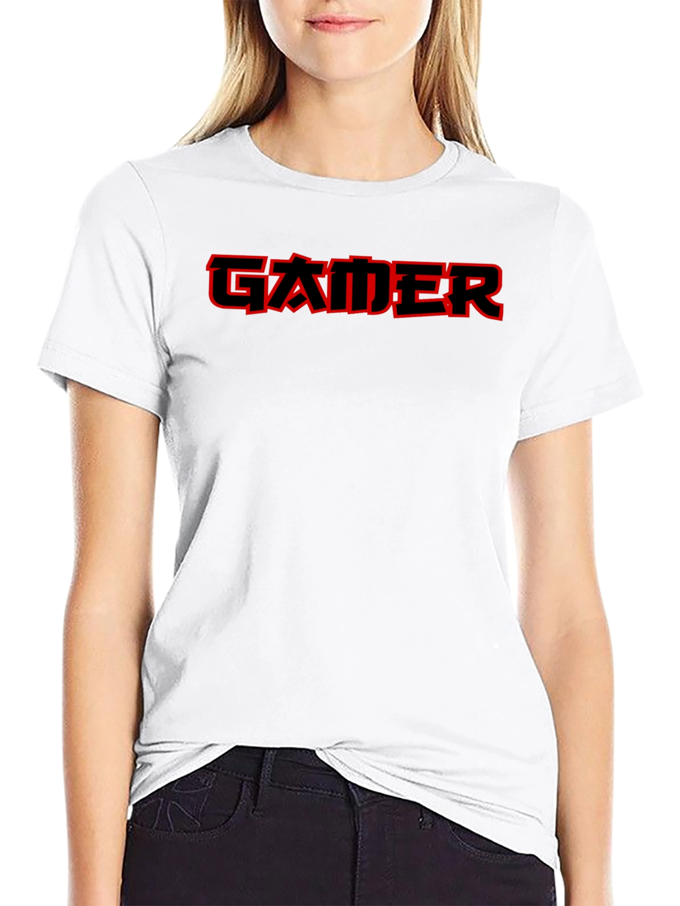 Red Gamer Tee - Black Cotton Casual T-Shirt