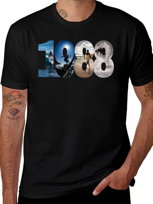 1988 Surfing Graphic Tee - Black Casual T-Shirt