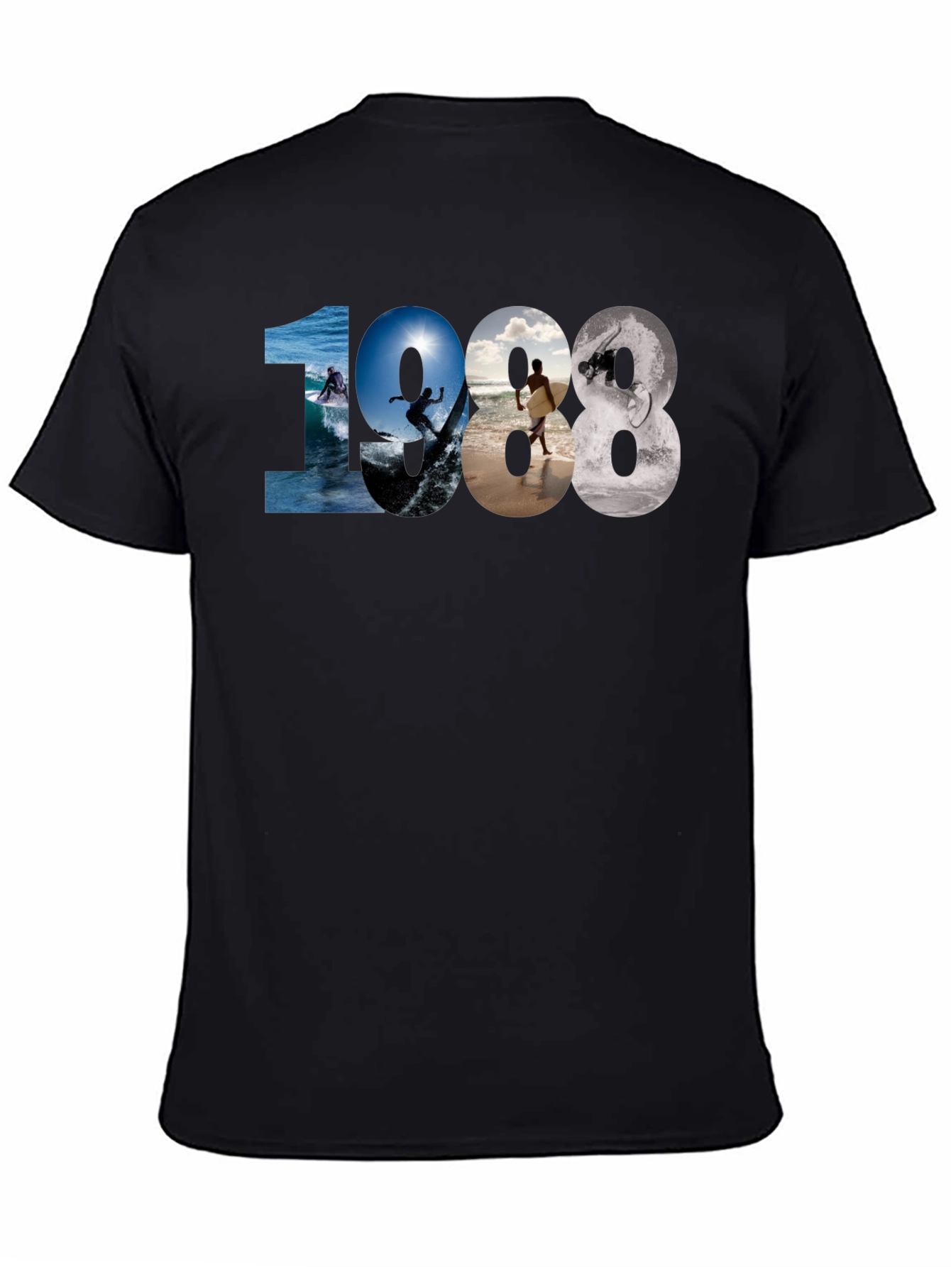 1988 Surfing Graphic Tee - Black Casual T-Shirt