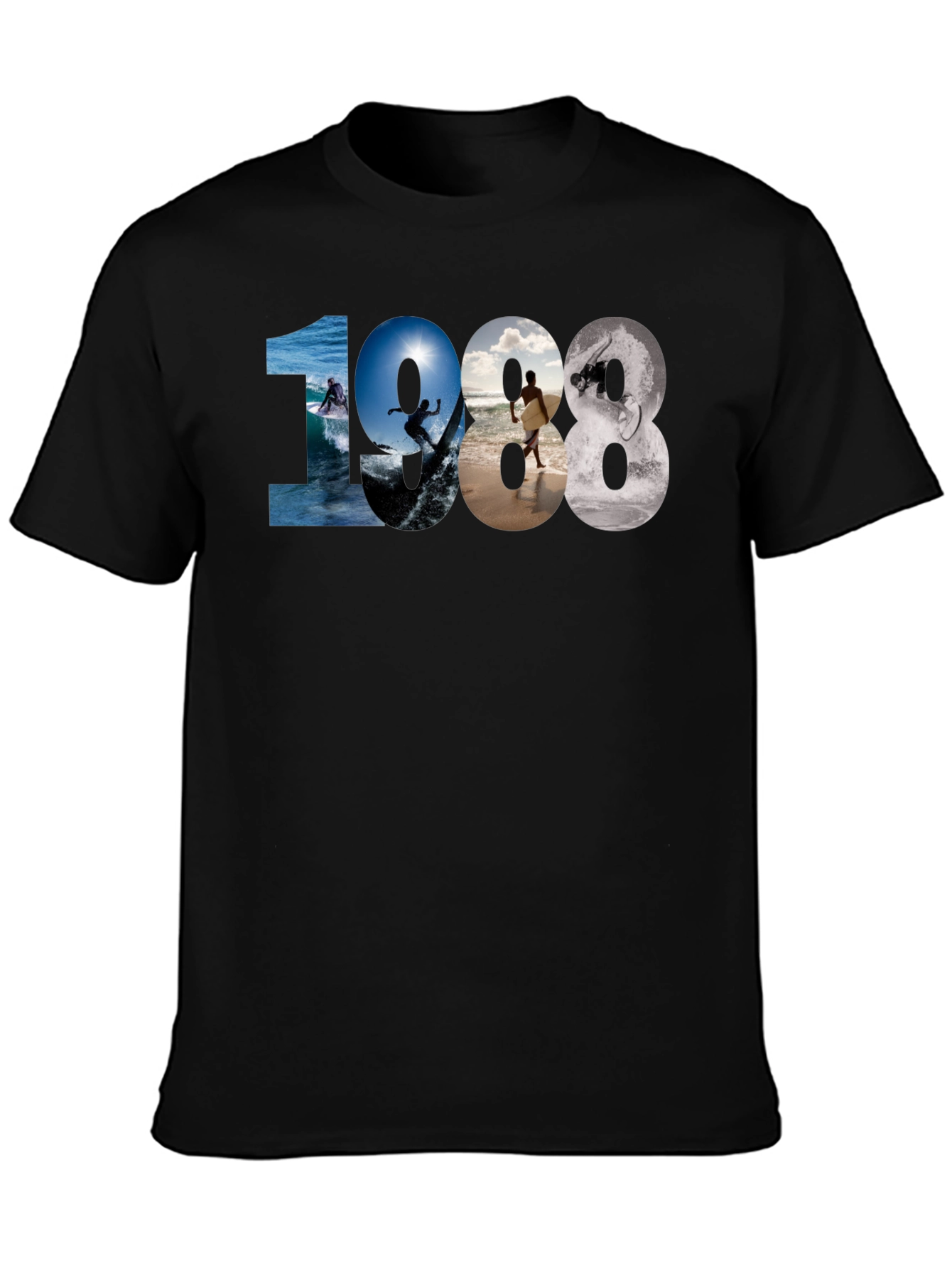 1988 Surfing Graphic Tee - Black Casual T-Shirt
