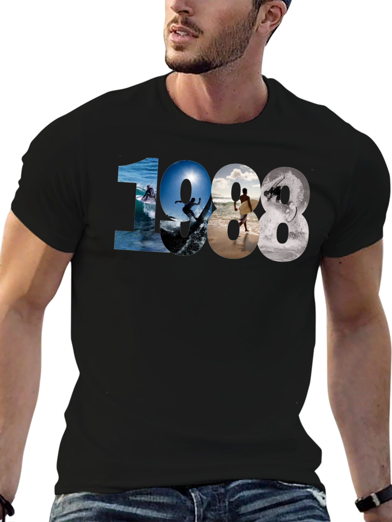 1988 Surfing Graphic Tee - Black Casual T-Shirt