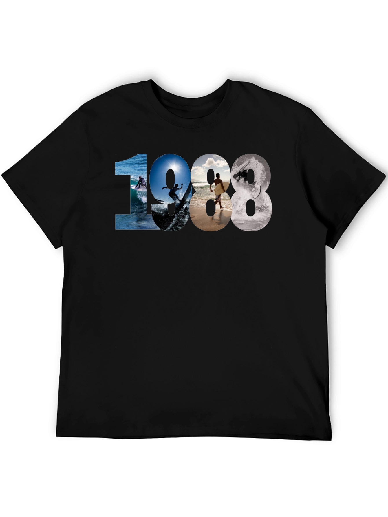 1988 Surfing Graphic Tee - Black Casual T-Shirt