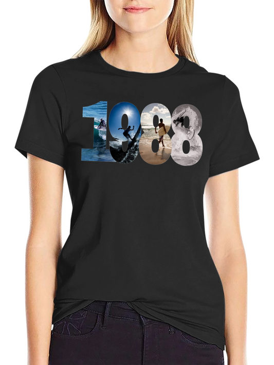 1988 Surfing Graphic Tee - Black Casual T-Shirt