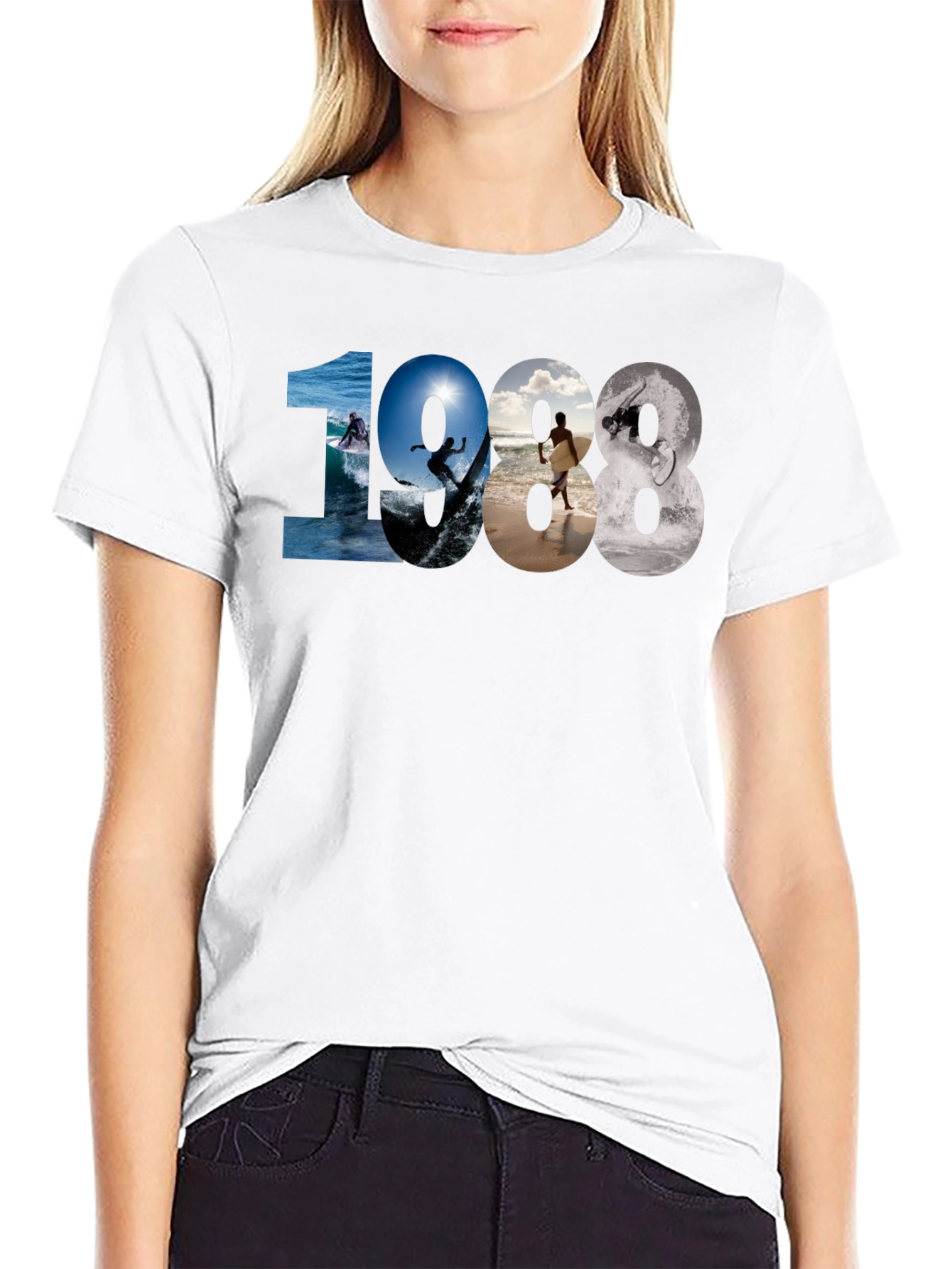 1988 Surfing Graphic Tee - Black Casual T-Shirt