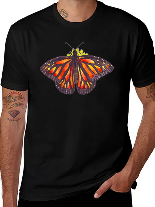Butterfly Graphic Tee - Black Cotton Casual Shirt